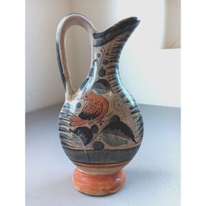 Vintage Mexican Folk Art Pottery Tonala BIRD Pitcher Jug w/ Handle 7.5" Handmade